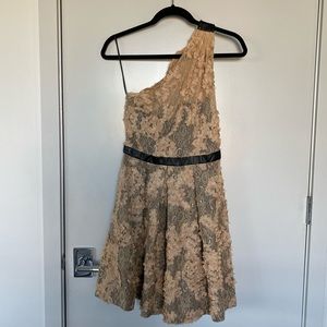 One Shoulder Floral Appliqué Dress